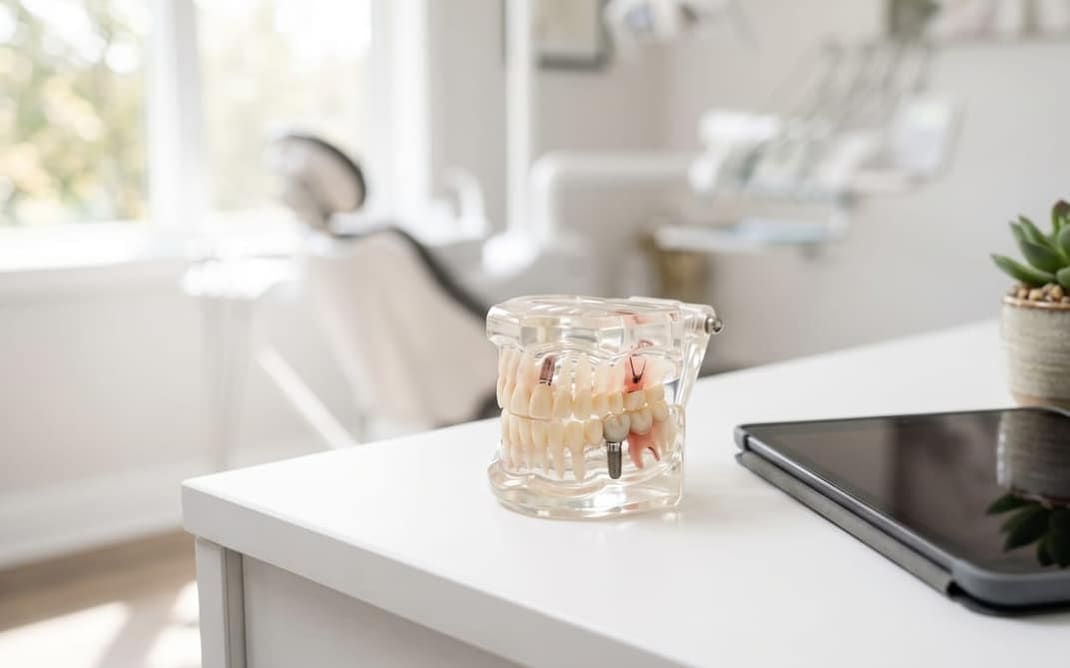 A dental implant model on the desk