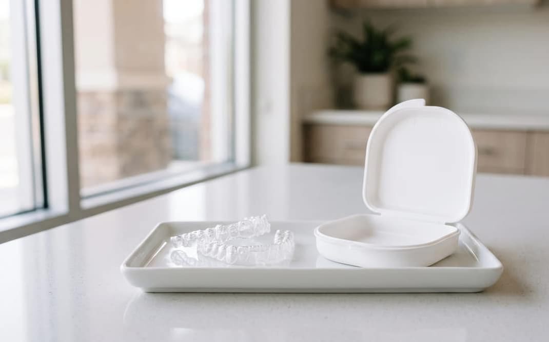 Clear aligners on a white tray
